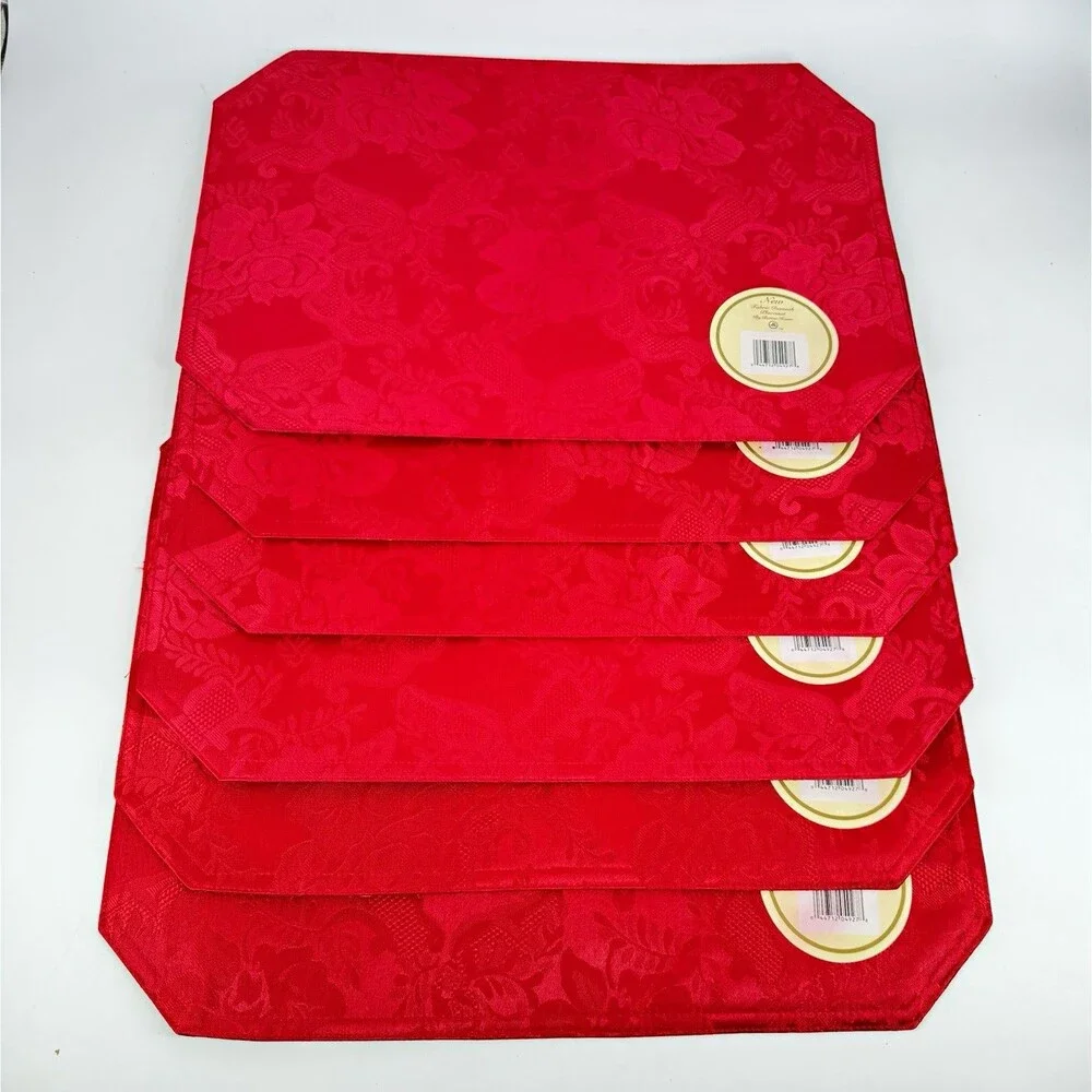 Better Home Red Damask Placemats Set of 6 18x12 Christmas Holiday Table Decor